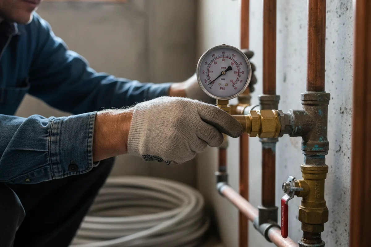 Pressure testing a repaired line during Water Line Repair in Baytown